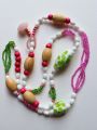 necklace pink green pearls and wood