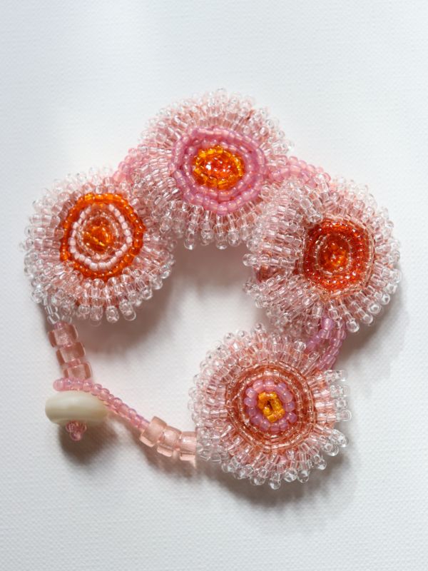 Bracelet Rétro En Perles De Résine Rose Et Mordoré - Modèle 1852 - Occasion Parfait état